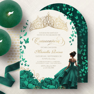 Invitation Diadème Émeraude Vert Princesse Quinceanera