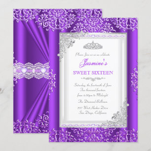 Invitation Diadème en damas de dentelle violet argenté Sweet 