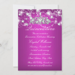 Invitation Diadème en étincelles rose vif pour Quinceanera ét