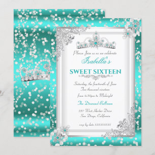 Invitation Diadème flocon de neige argent bleu sarcelle pour 
