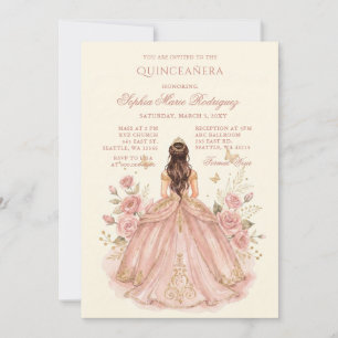 Invitation Diadème floral de princesse en or rose Quinceañera