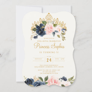 Invitation Diadème Floral Princesse Blush Marine Anniversaire