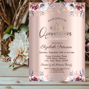 Invitation Diadème, Guirlande Lumineuse Fleurs Rose Gold Quin