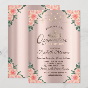 Invitation Diadème, Guirlande Lumineuse Roses Quinceañera