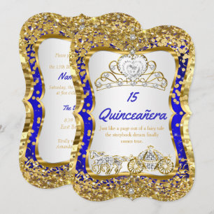 Invitation Diadème Magique Royal Bleu pour Quinceañera Or