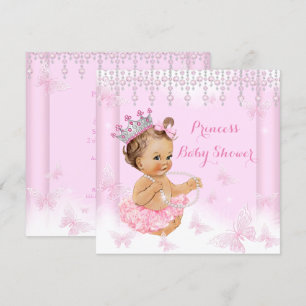 Invitation Diadème Papillon Rose Princesse Baby Shower Brunet