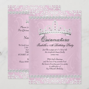 Invitation Diadème pour Quinceañera Rose Clair Fête des 15 An