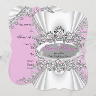 Invitation Diadème Princesse Anniversaire 16 Ans Rose Diamant