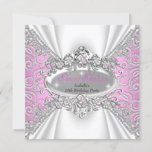 Invitation Diadème Princesse Anniversaire 16 Ans Rose Diamant
