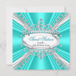 Invitation Diadème Princesse Anniversaire 16 Ans Turquoise Di