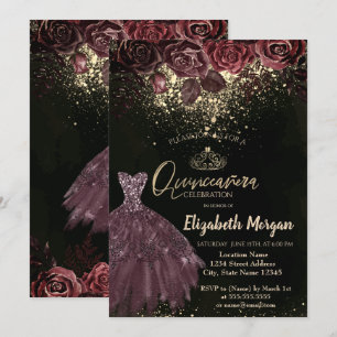 Invitation Diadème, robe de fleurs de Bourgogne Confetti Quin