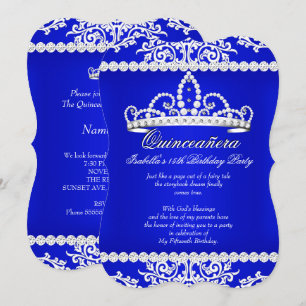 Invitation Diadème Royal Bleu pour Quinceañera Fête des 15 An