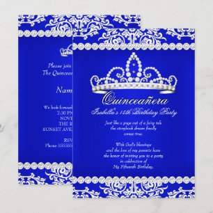 Invitation Diadème Royal Bleu pour Quinceañera Fête des 15 An