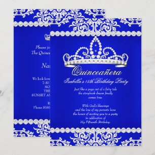 Invitation Diadème Royal Bleu pour Quinceañera Fête des 15 An