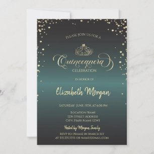 Invitation Diadème Royal en Or, Diamants Quinceañera Verte