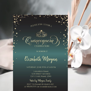 Invitation Diadème Royal en Or, Diamants Quinceañera Verte