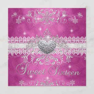 Invitation Diadème Sweet 16 Rose Pailleté Broderie Anglaise C