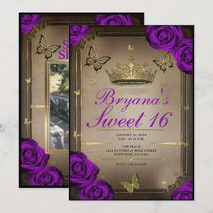 Invitation Diadèmes Papillons Roses Violets Clair 16 Ans