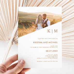 Invitation Diagonale moderne   Mariage photo en bois de terre