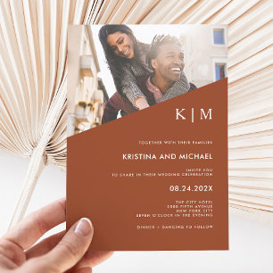 Invitation Diagonale moderne   Mariage photo en terre cuite