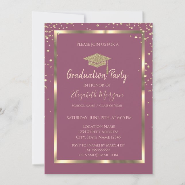 Invitation Diagrammes Gold Graduation Cap cadre (Devant)