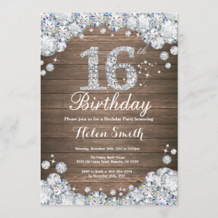 Invitation Diamant argenté de 16ème anniversaire rustique