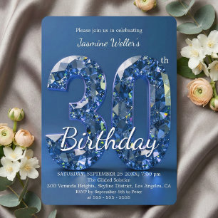 Invitation Diamant Bleu Saphir Glamour pour 30e Anniversaire
