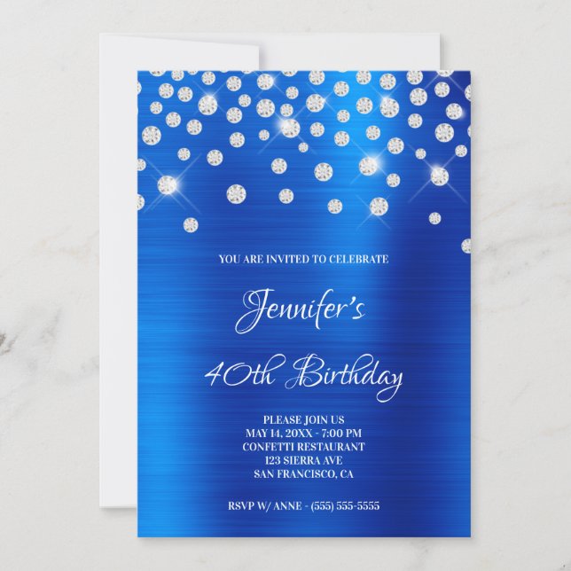Invitation Diamant Confetti Bleu Bleu Satin Foil Ombre (Devant)