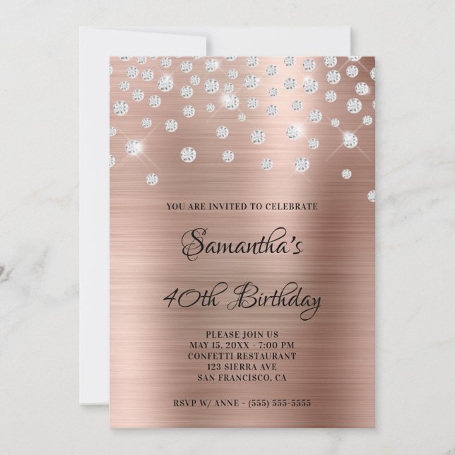 Invitation Diamant Confetti Rose Or Satin Foil Ombre (Devant)