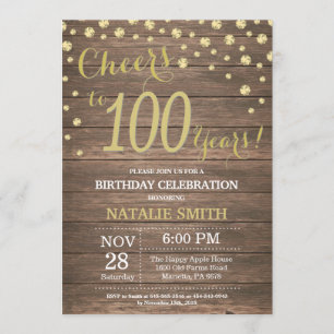 Invitation Diamant d'anniversaire d'or en bois rustique 100th