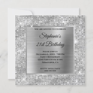 Invitation Diamant d'argent brillant Peau bouchée 21e anniver