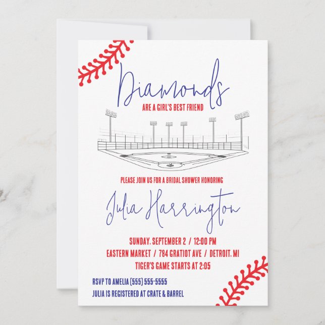 Invitation Diamant de baseball, Fête des mariées de la meille (Devant)