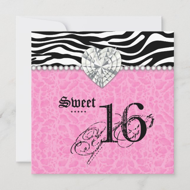 Invitation Diamant de coeur de dentelle de zèbre de léopard (Devant)