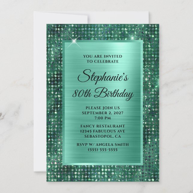 Invitation Diamant d'émeraude à la menthe 80e anniversaire (Devant)