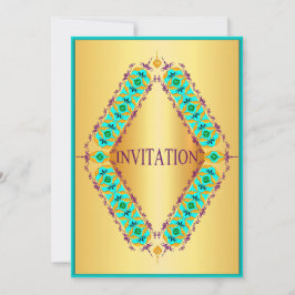 Invitation Diamant design bleu et violet dans l'invitation or
