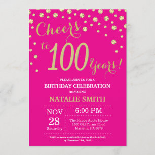 Invitation Diamant du 100e anniversaire de Hot Pink and Gold