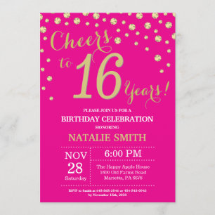 Invitation Diamant du 16e anniversaire de Hot Pink and Gold