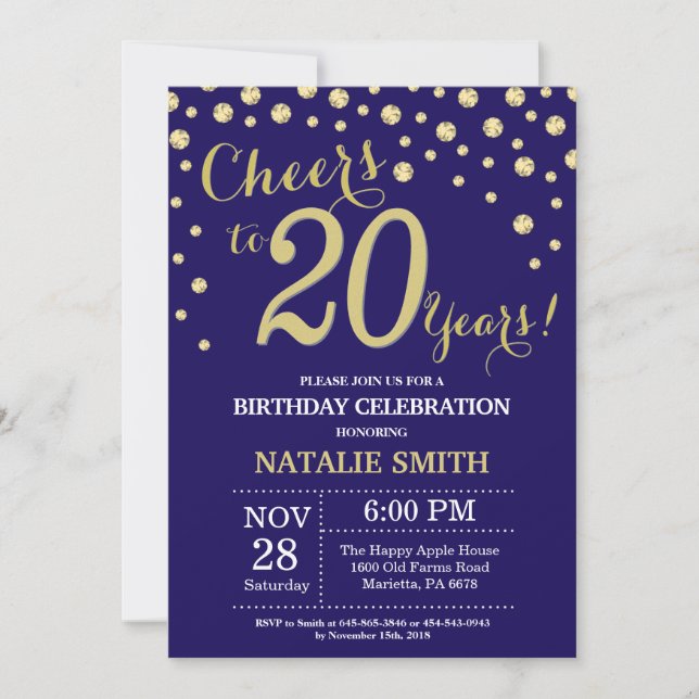 Invitation Diamant du 20e anniversaire de la Marine Blue and  (Devant)
