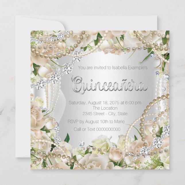 Invitation Diamant et Rose Pearl Quinceanera (Devant)