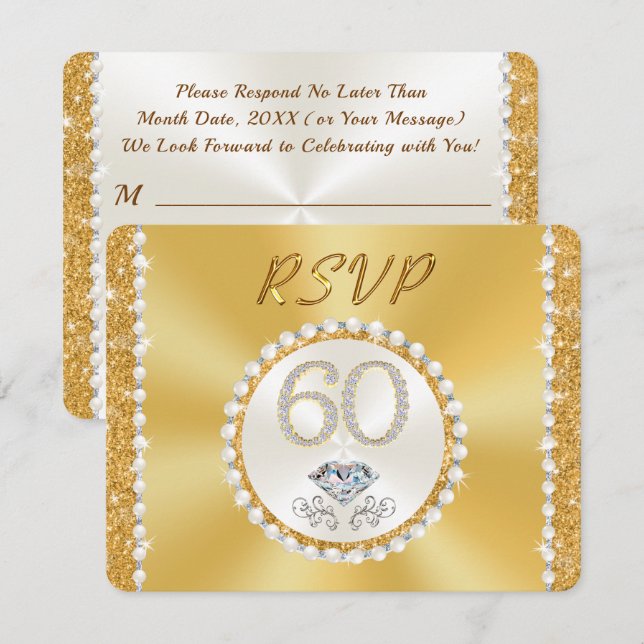 Invitation Diamant étonnant, 60e anniversaire de Mariage, RSV (Devant / Derrière)