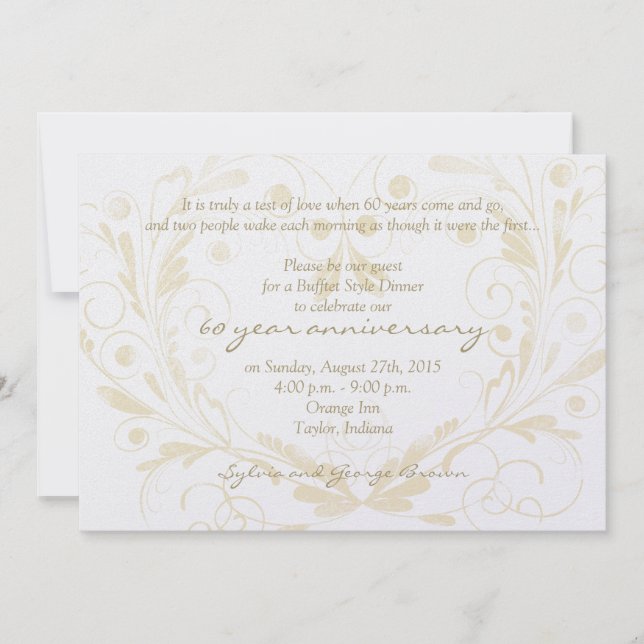 Invitation Diamant floral de coeur 60e anniversaire Mariage (Devant)