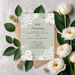 Invitation Diamant floral vert Sage 60e anniversaire mariage