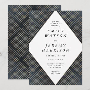 Invitation Diamant Géométrique Marine Déco Gold Gatsby Mariag