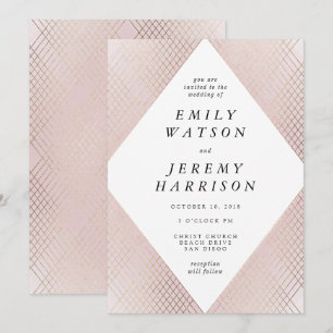 Invitation Diamant Géométrique rose Déco Gold Gatsby Mariage