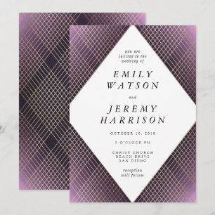 Invitation Diamant Géométrique violet Déco Gold Gatsby Mariag
