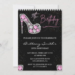 Invitation Diamant Glam Noir Rose Pailleté Chaussure 39e anni