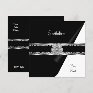 Invitation Diamant Léopard Bijou Noir Nœud Argent