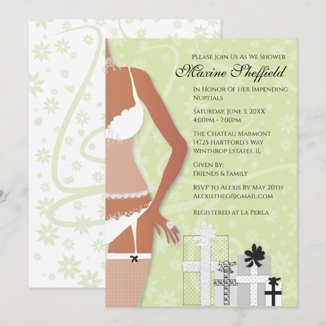 Invitation Diamant Lingerie Fête des mariées Chartreuse Green (Devant / Derrière)