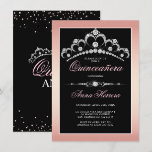 Invitation Diamant moderne Tiara Black Pink QUINCEAÑERA