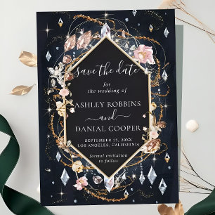 Invitation Diamant Noir Décoré Luxe Enregistrer La Date